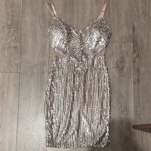 Guess Silver Sequin Mini Dress